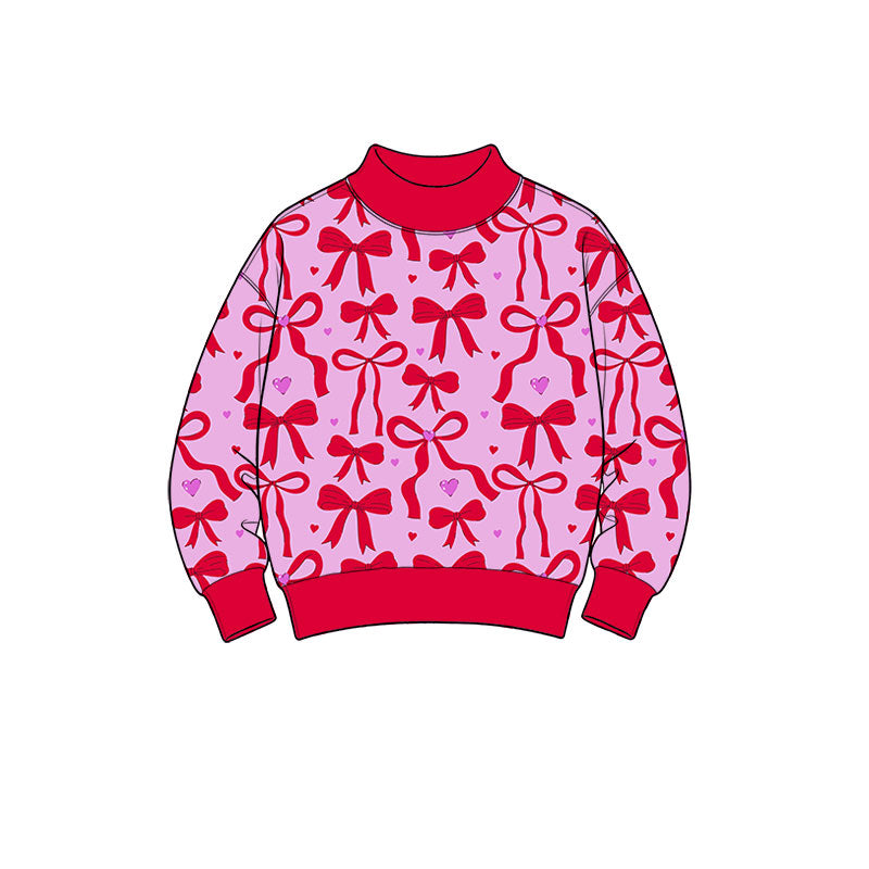 8.12 GT1835 Preorder Hearts Red Bows Print Girls Valentine's Day Tee Shirts Top