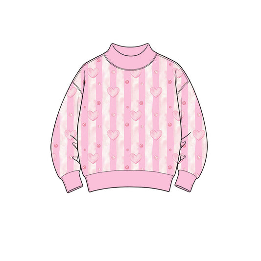 8.12 GT1837 Preorder Hearts Pink Stripes Print Girls Valentine's Day Tee Shirts Top