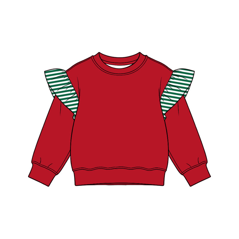 8.15 Preorder Kids Girls Green Flutter Sleeve Red Top