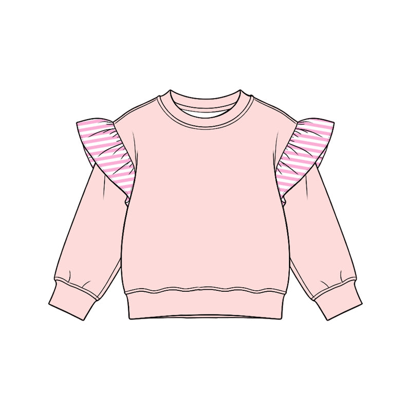8.15 Preorder Kids Girls Pink Striped  Flutter Long Sleeve Light Pink Top
