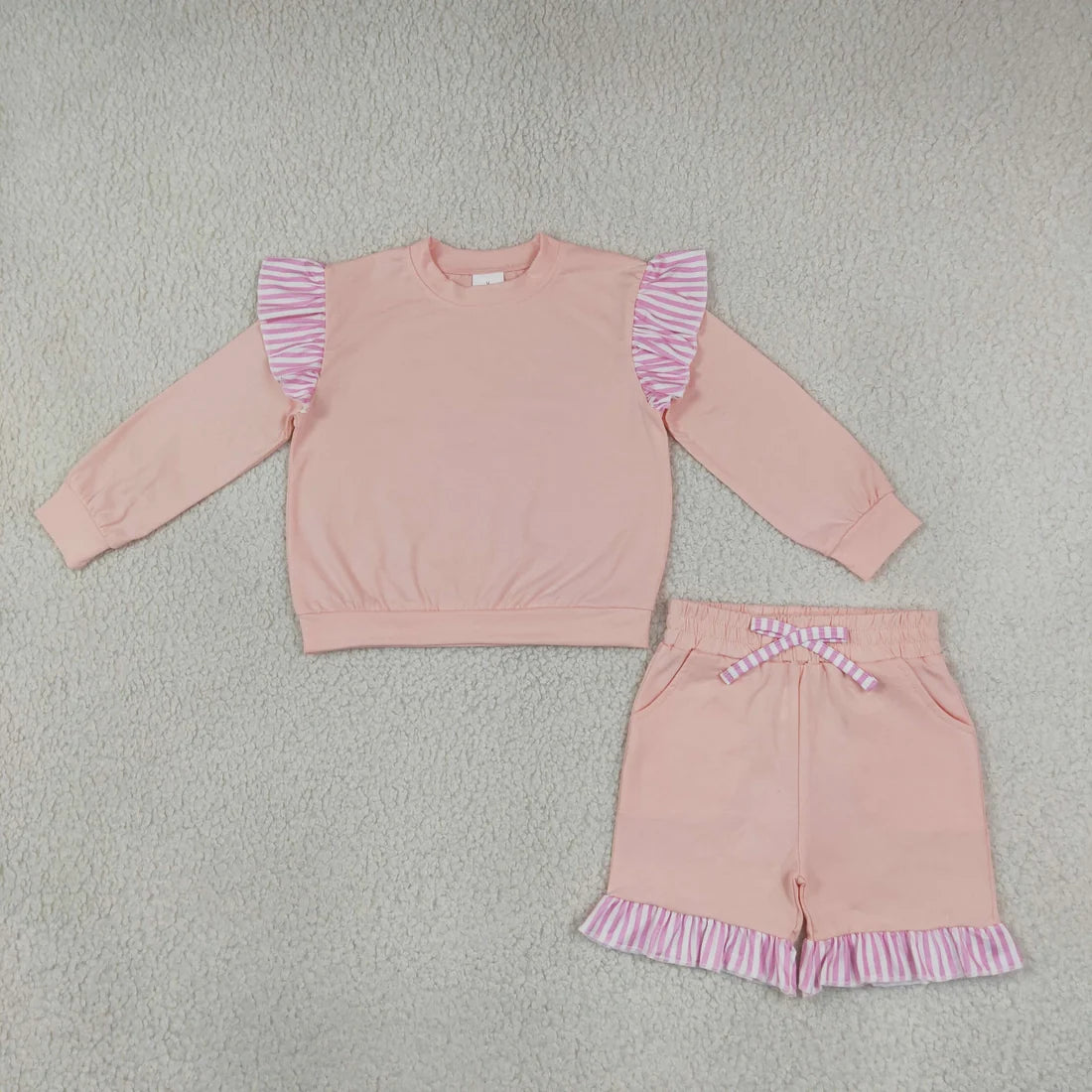 Sibling Kids Girls Pink Long Sleeve Top with Pants and Shorts Outfit