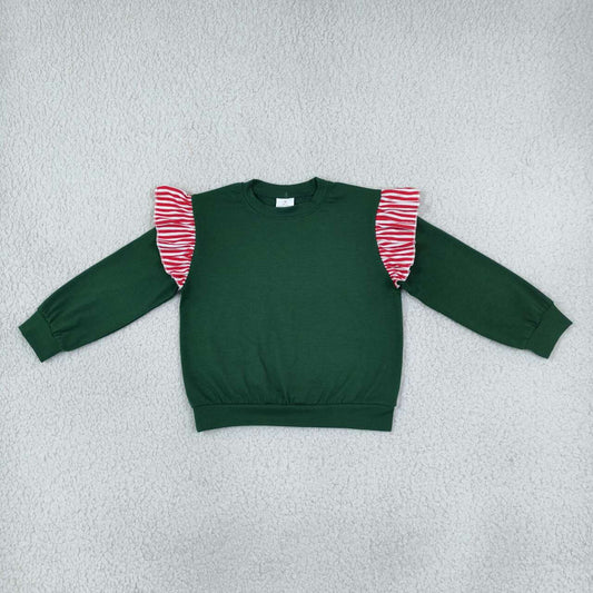 GT1850 Girls Green Striped Flutter Sleeve Sweatshirt Tops