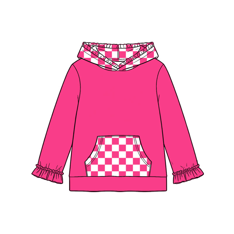 8.19 Preorder Kids Girls Hot Pink Pocket Hoodie Top
