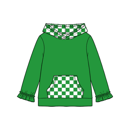 8.19 Preorder Kids Girls Green Pocket Hoodie Top
