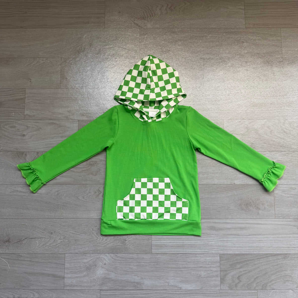 8.19 Preorder Kids Girls Green Pocket Hoodie Top