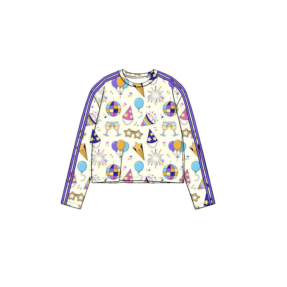 8.19 GT1867 Preorder Cheers Stars Colorful Print Girls Happy New Year Yoga Tee Shirts Top