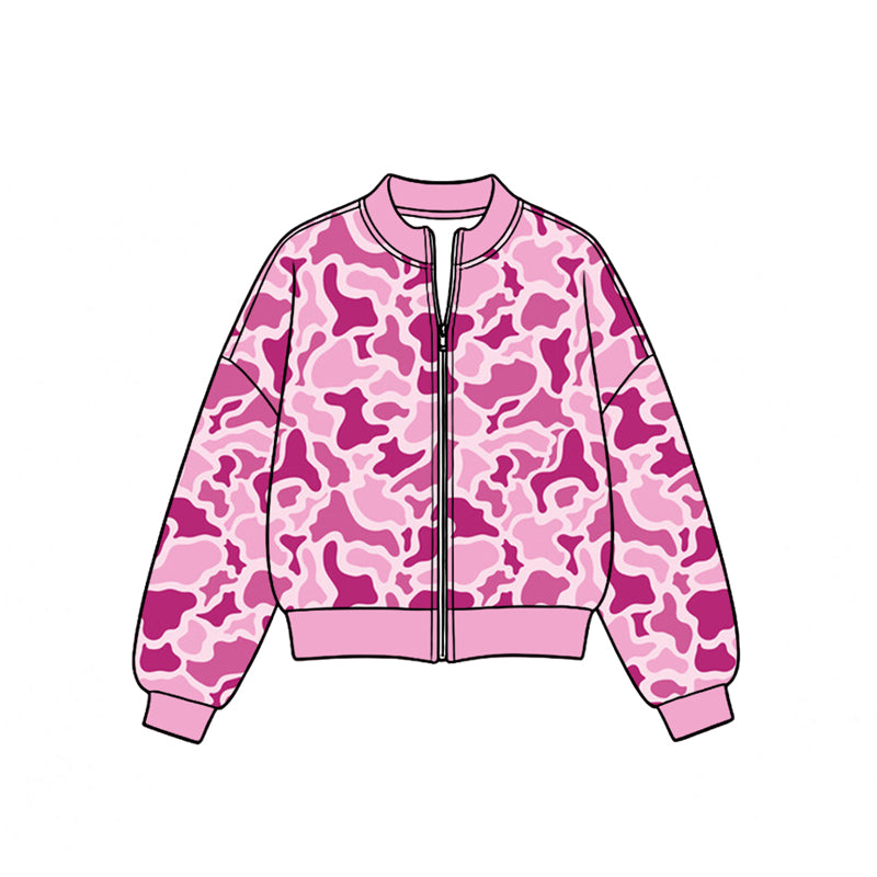 8.19 Preorder Girls Pink Camo Print Zip‑Up Active Jacket