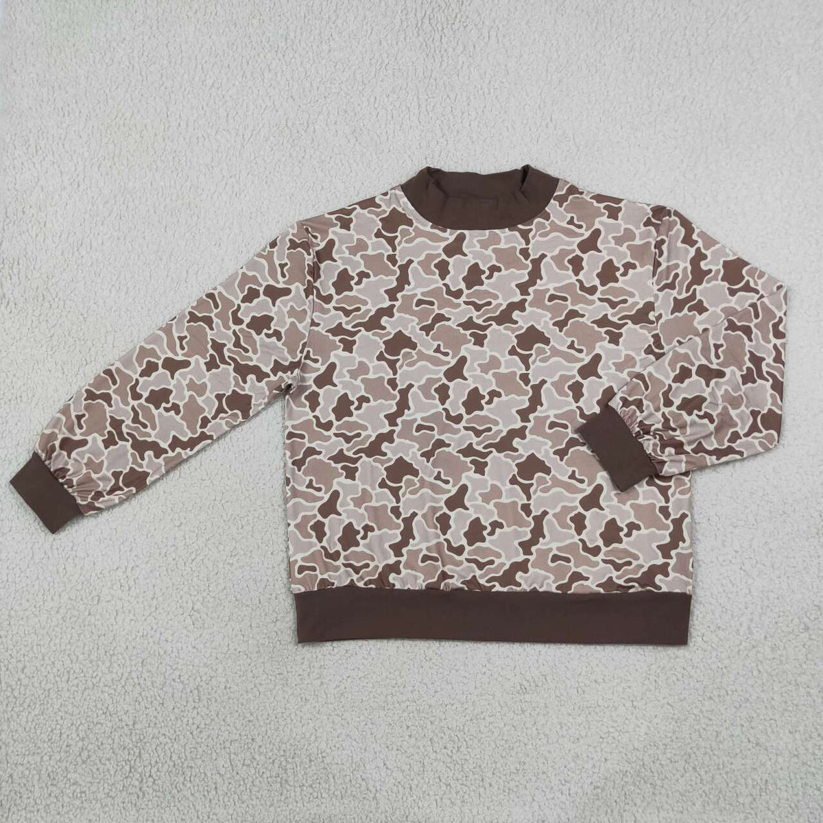 GT1879 Adult Brown Camo Print Woman Mock Neck Long Sleeve Tee Shirts Top