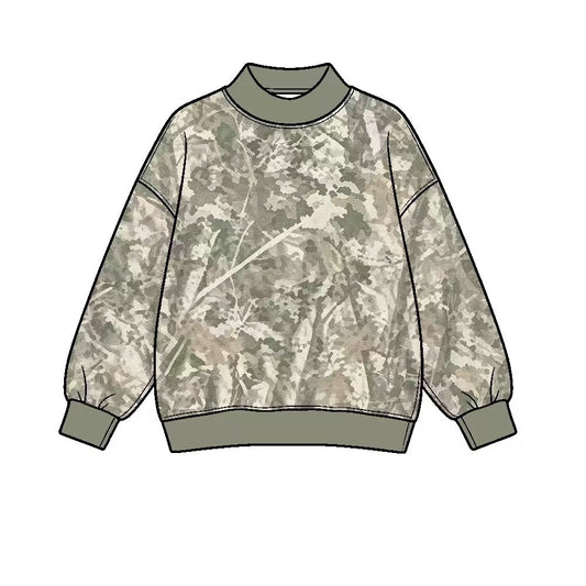 8.12  Preorder Adult Leaf Camo Active Sweatshirt Olive Trim