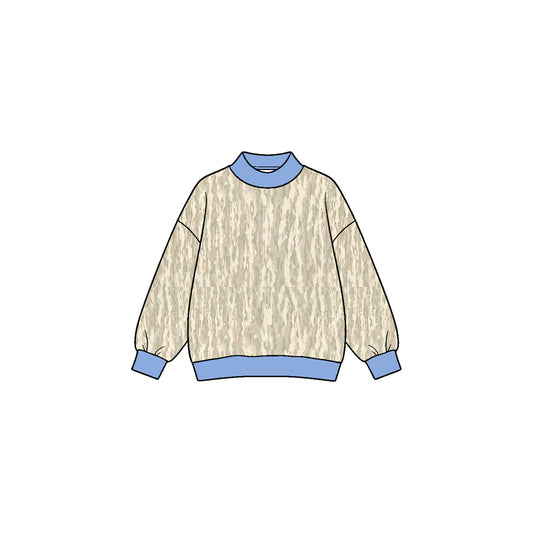 8.27 Preorder Kids Girls Camo Blue Crewneck  Sweatshirt Top