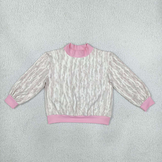GT1889 Pink Trim Camo Active Girls Long Sleeve Mock Neck Sweatshirt Yoga Top