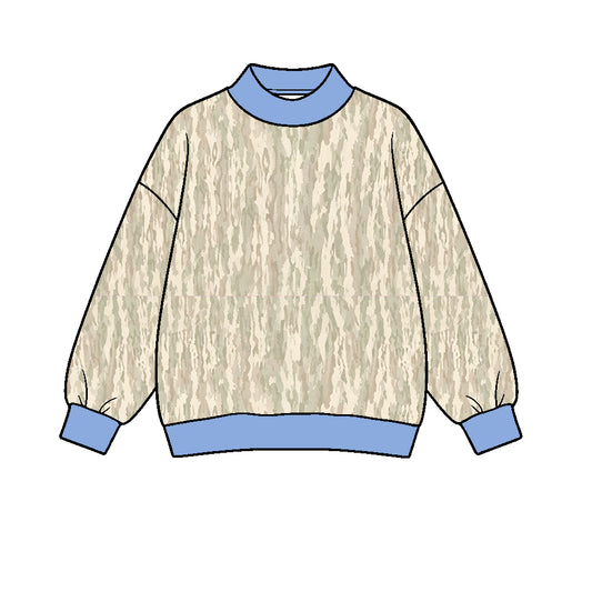 8.21 GT1890 Preorder Adult Women Camo Blue Crewneck  Sweatshirt Top