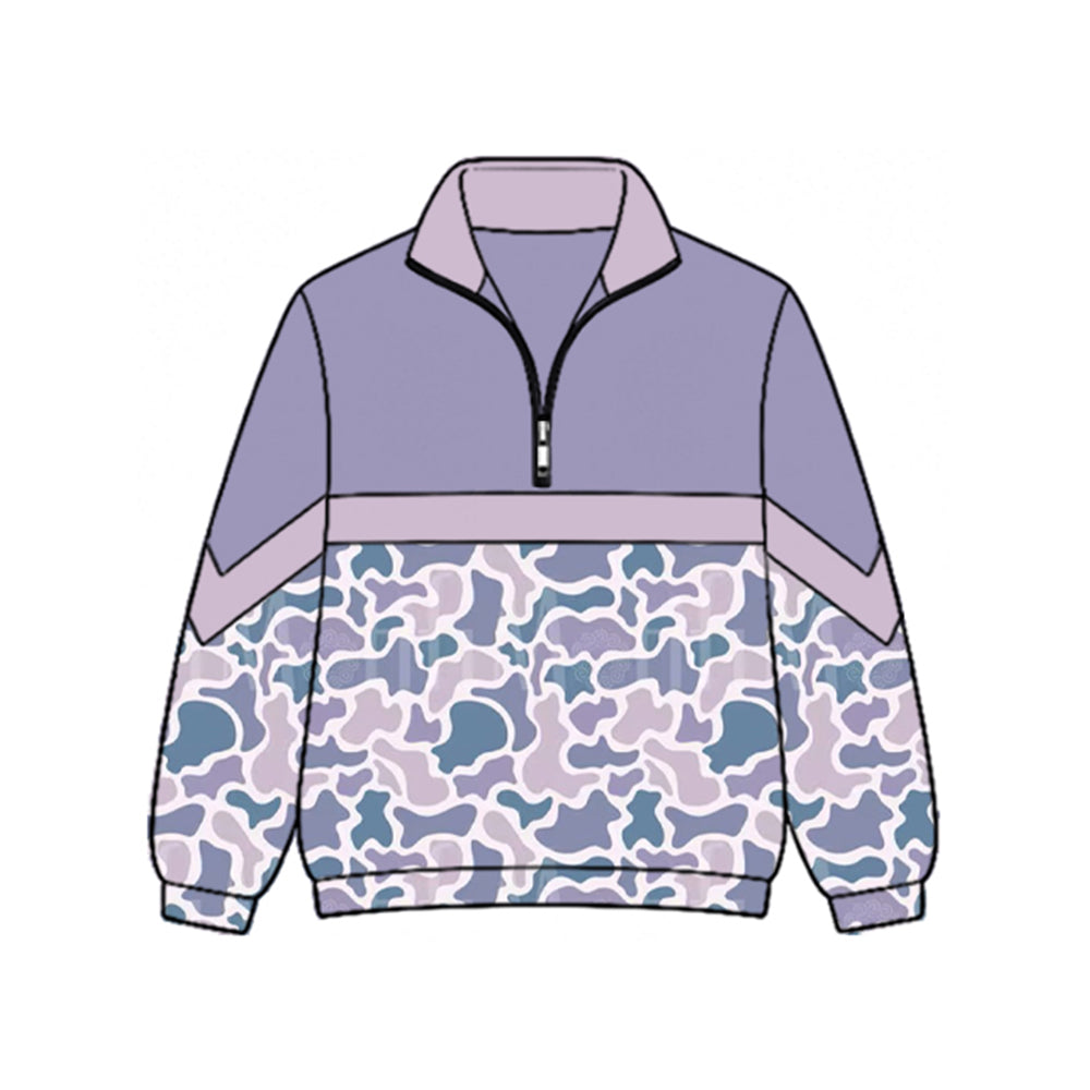 8.28 GT1892 Preorder Purple Camo Print Girls Zipper Pullover Top
