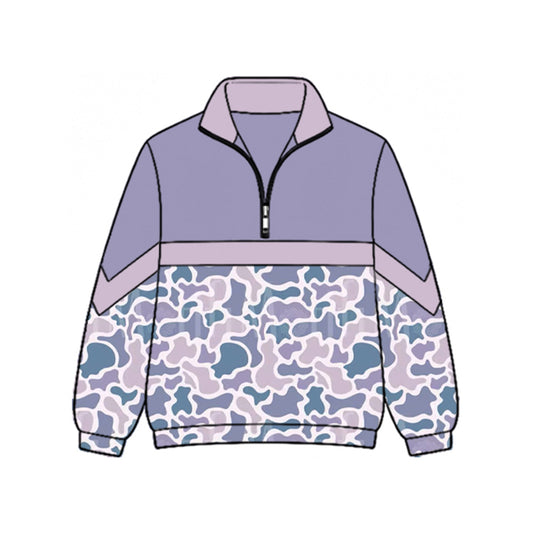 8.28 GT1892 Preorder Purple Camo Print Girls Zipper Pullover Top