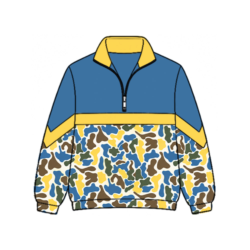 8.28 GT1893 Preorder Yellow Blue Camo Print Girls Zipper Pullover Top