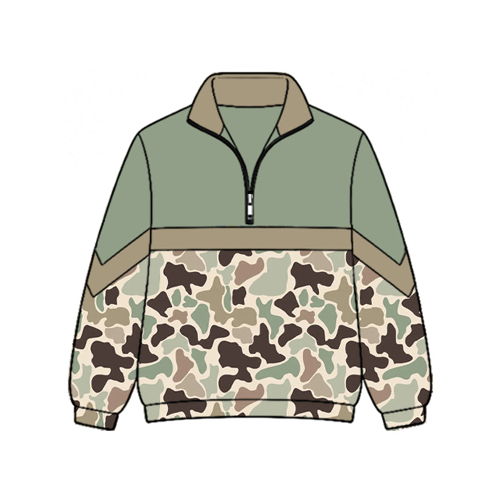 8.28 GT1894 Preorder Green Brown Camo Print Girls Zipper Pullover Top