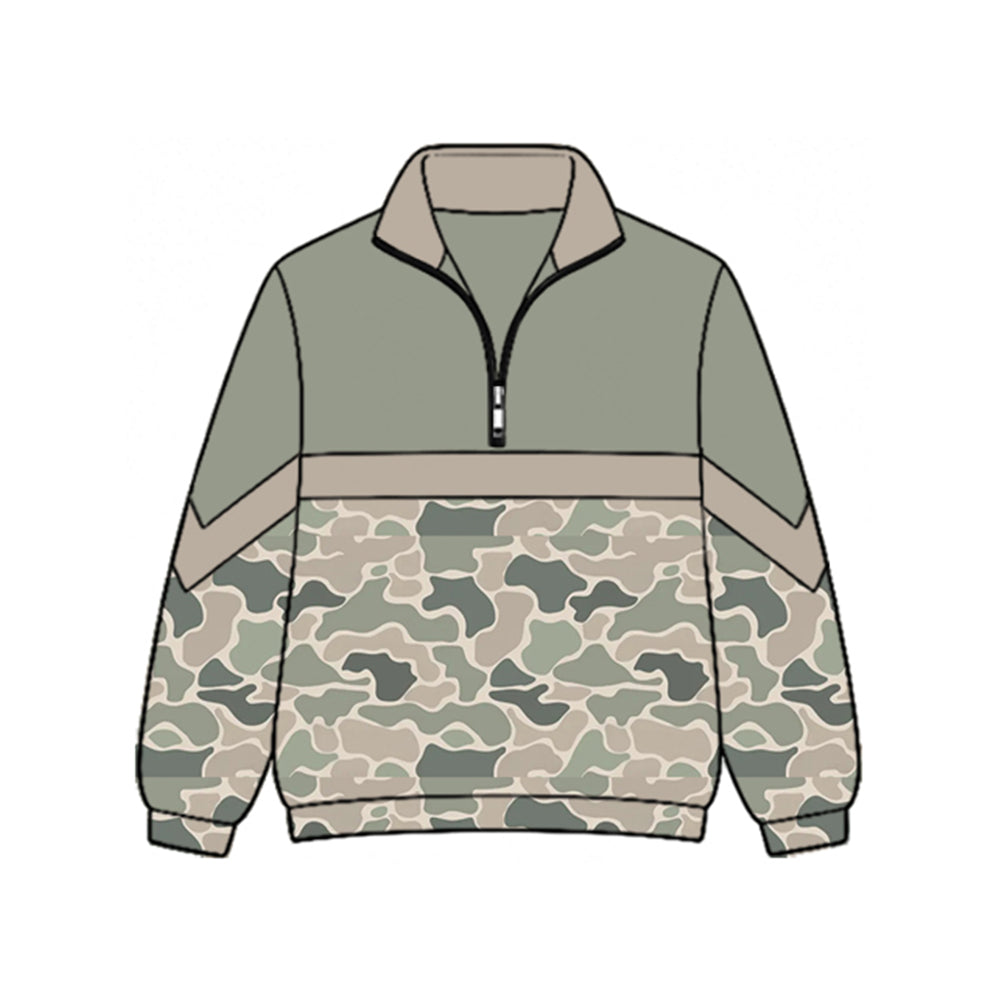 8.28 GT1895 Preorder Green Khaki Camo Print Girls Zipper Pullover Top