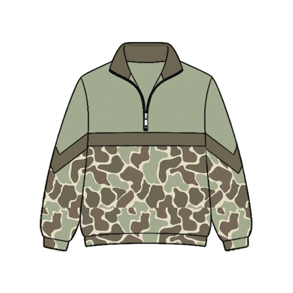 8.28 GT1896 Preorder Brown Green Camo Print Girls Zipper Pullover Top