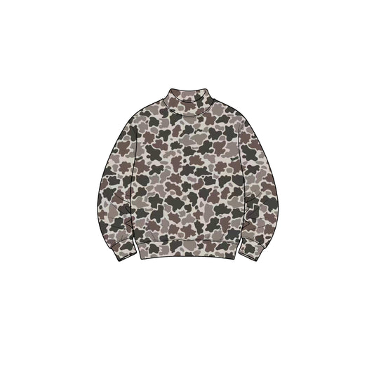 8.31 GT1899 Preorder Brown Camo Print Girls Long Sleeve Mock Neck Yoga Tee Shirts Top