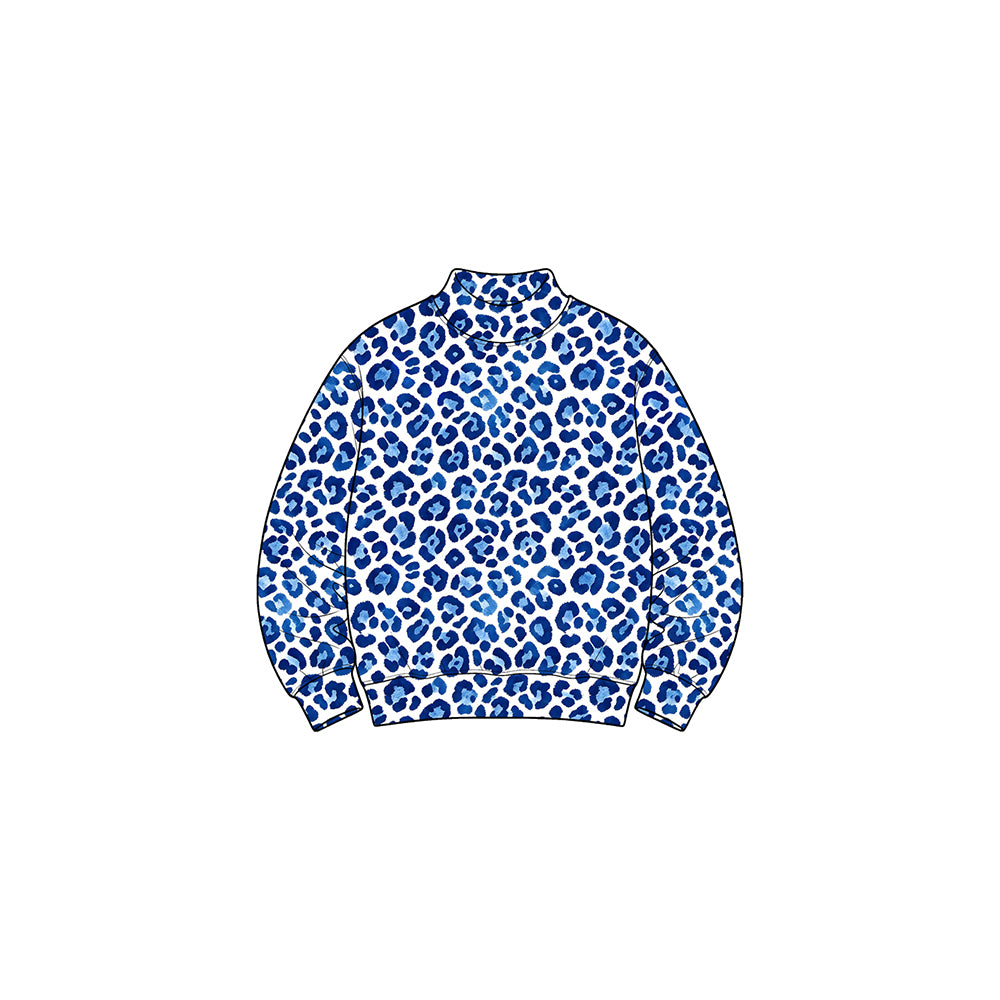 8.31 PreorderGT1903  Baby Girls Blue Leopard Long Sleeve Mock Neck Top