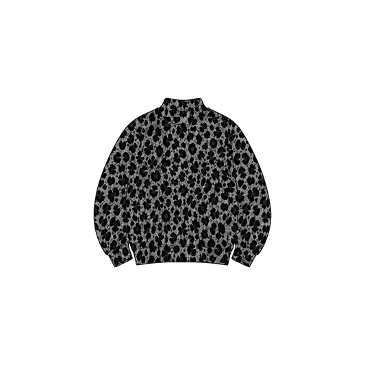 8.31 Preorder GT1904 Baby Girls Black  Leopard Long Sleeve Mock Neck Top