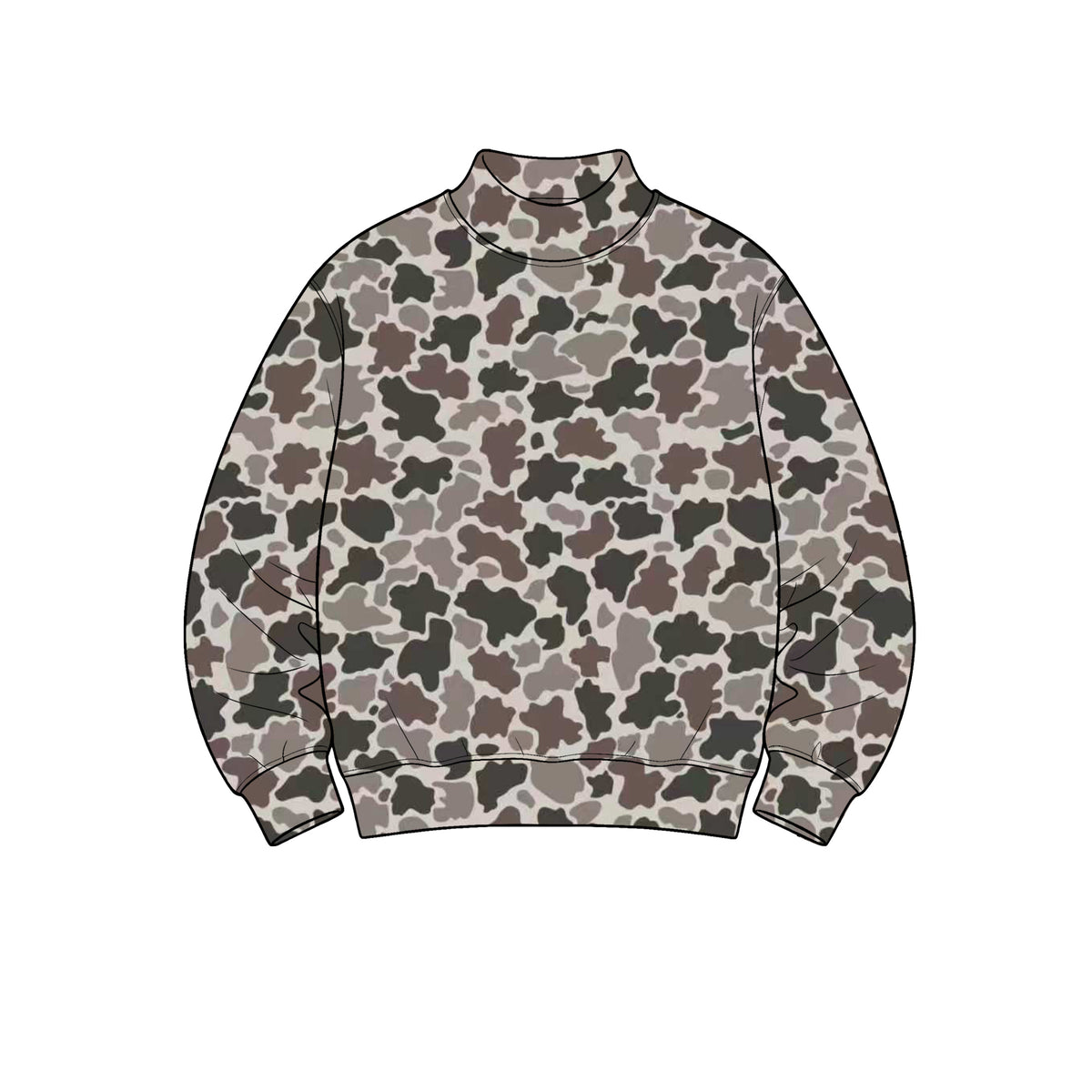 8.31 GT1909 Preorder Adult Brown Camo Print Woman Long Sleeve Mock Neck Yoga Tee Shirts Top
