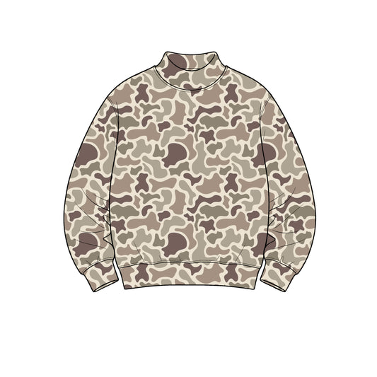8.31 GT1910 Preorder Adult Brown Camo Print Woman Long Sleeve Mock Neck Yoga Tee Shirts Top