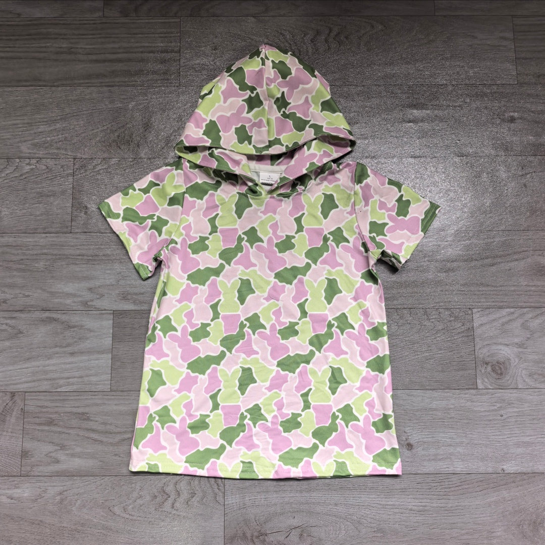 9.3   GT1918 Preorder Baby Boys Easter Pink Bunny Green Camo Short Sleeev Hoodie Top