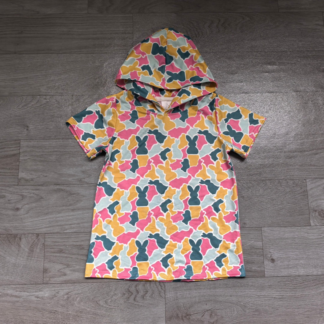 9.3   GT1919 Preorder Baby Boys Easter Yellow Bunny  Camo Short Sleeev Hoodie Top