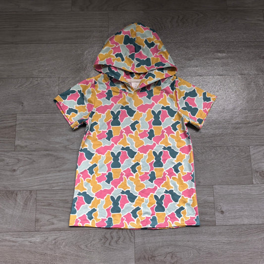 9.3   GT1919 Preorder Baby Boys Easter Yellow Bunny  Camo Short Sleeev Hoodie Top