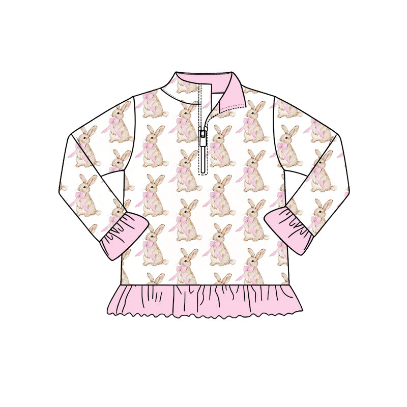 10.1 Preorder GT1940 Baby Girls Easter Rabbit Pink Bow Long Sleeve Pullover Top