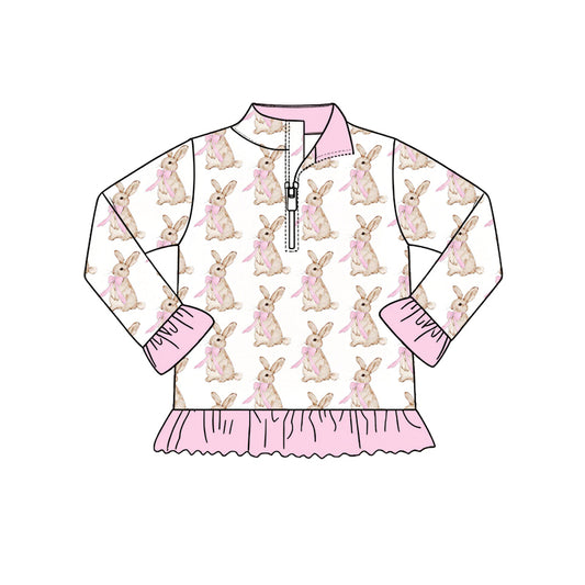 10.1 Preorder GT1940 Baby Girls Easter Rabbit Pink Bow Long Sleeve Pullover Top