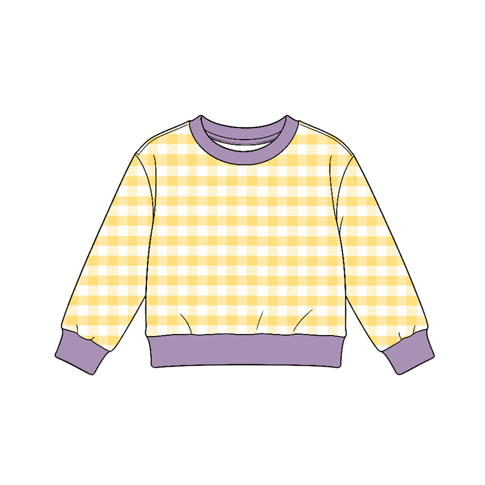 10.5 GT1947 Preorder Yellow Checkered Print Purple Edge Girls Yoga Tee Shirts Top