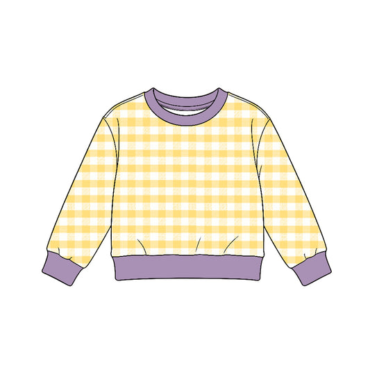10.5 GT1947 Preorder Yellow Checkered Print Purple Edge Girls Yoga Tee Shirts Top