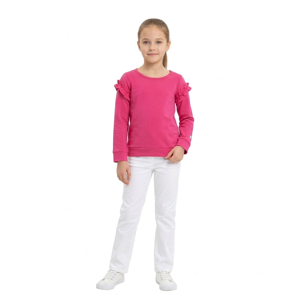 GT1951 Hot Pink Ruffle Girls Cotton Long Sleeve Tee Shirts Top