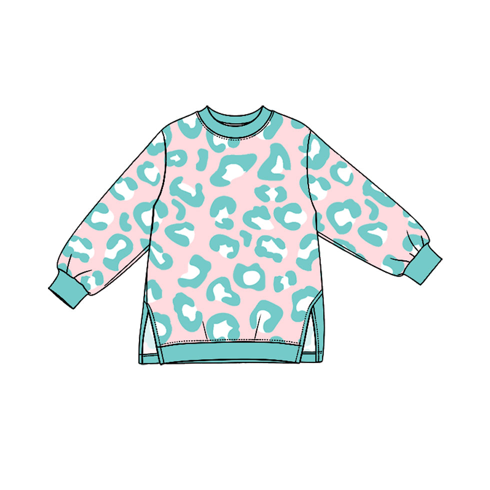 10.10 GT1953 Preorder Kids Girls Blue Leopard In Pink Long Sleeve  Top