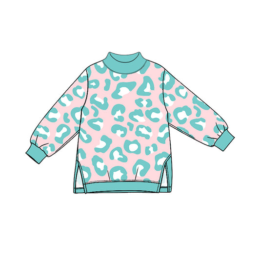 10.10 GT1953 Preorder Kids Girls Blue Leopard In Pink Long Sleeve  Top