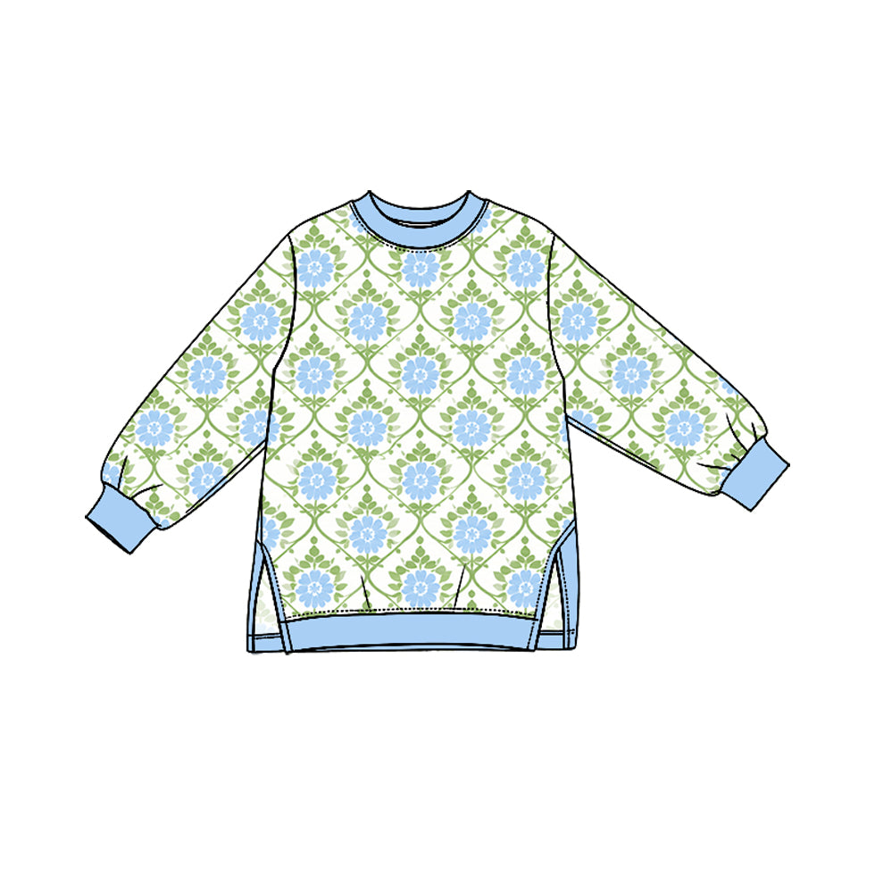 10.13 GT1960 Preorder Kids Girls Blue Floral Long Sleeve Active Top