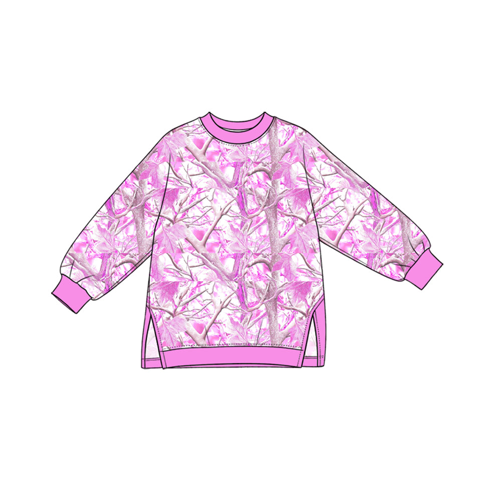 10.14 GT1964 Preorder Pink Branch Camo Print Girls Long Sleeve Yoga Tee Shirts Top