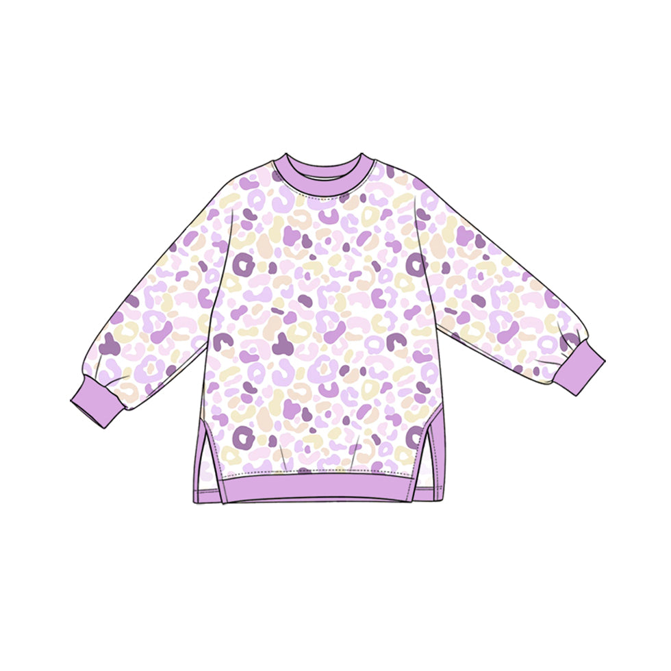 GT1968 Preorder Kids Girls Purple Leoaprd  Long Sleeve Top