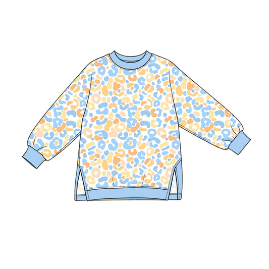 GT1971 Preorder Kids Girls Blue Pink Leoaprd  Long Sleeve Top