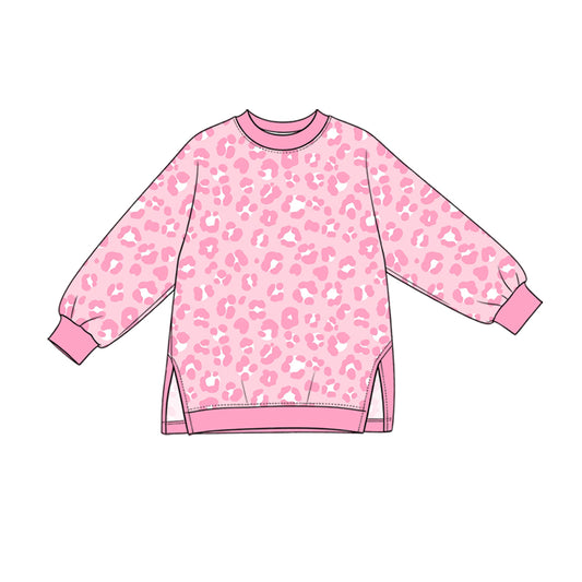 GT1972 Preorder Kids Girls Pink Leoaprd  Long Sleeve Top
