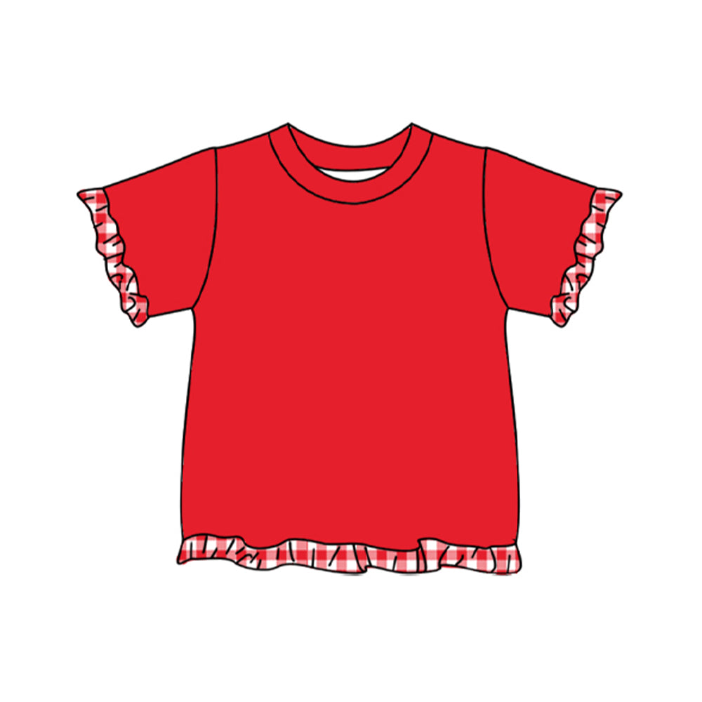 10.16 GT1973 Preorder Kids Girls Red Short Sleeve Top with Gingham Tirm