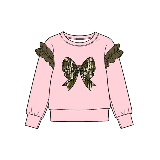 10.17 GT1975 Preorder Bow Camo Pink Print Girls Long Sleeve Ruffle Tee Shirts Top