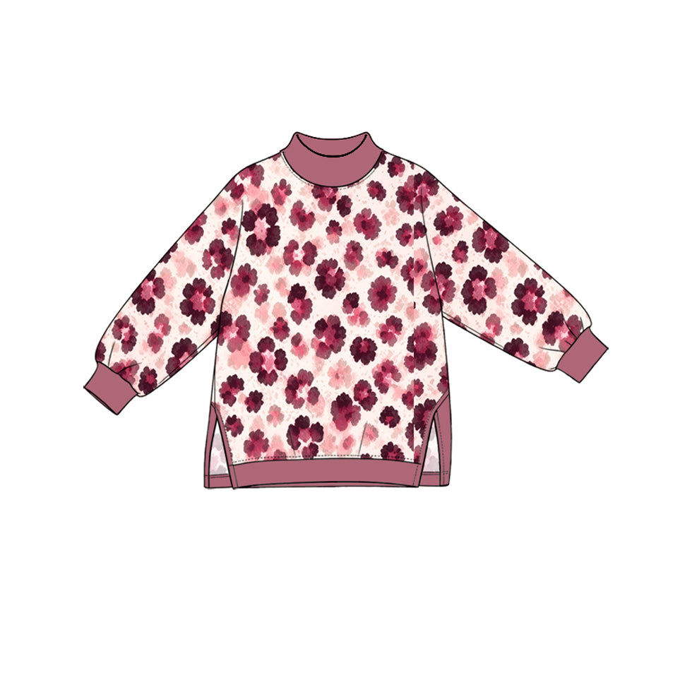 GT1979 Preorder Wine Flowers Active Girls Long Sleeve Yoga Tee Shirts Top