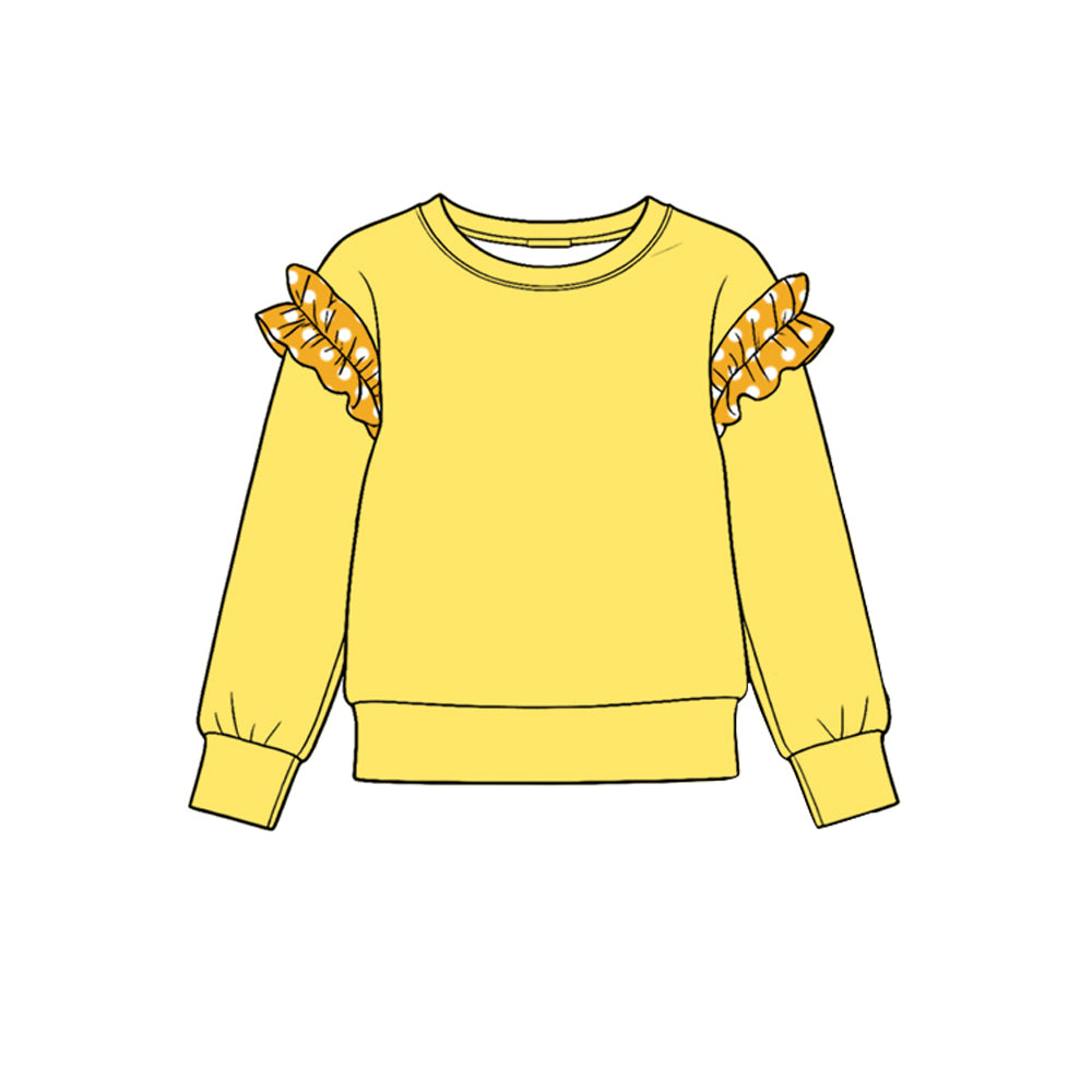 10.21 GT1986 Preorder Girls Bright Yellow Dot Ruffle Flutter Sleeve Tee Shirts Top