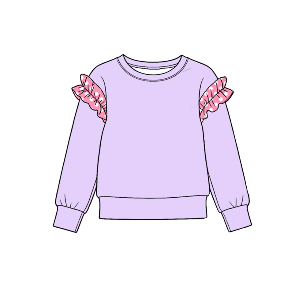 10.21 GT1988 Preorder Girls Lavender Dot Ruffle Flutter Sleeve Tee Shirts Top
