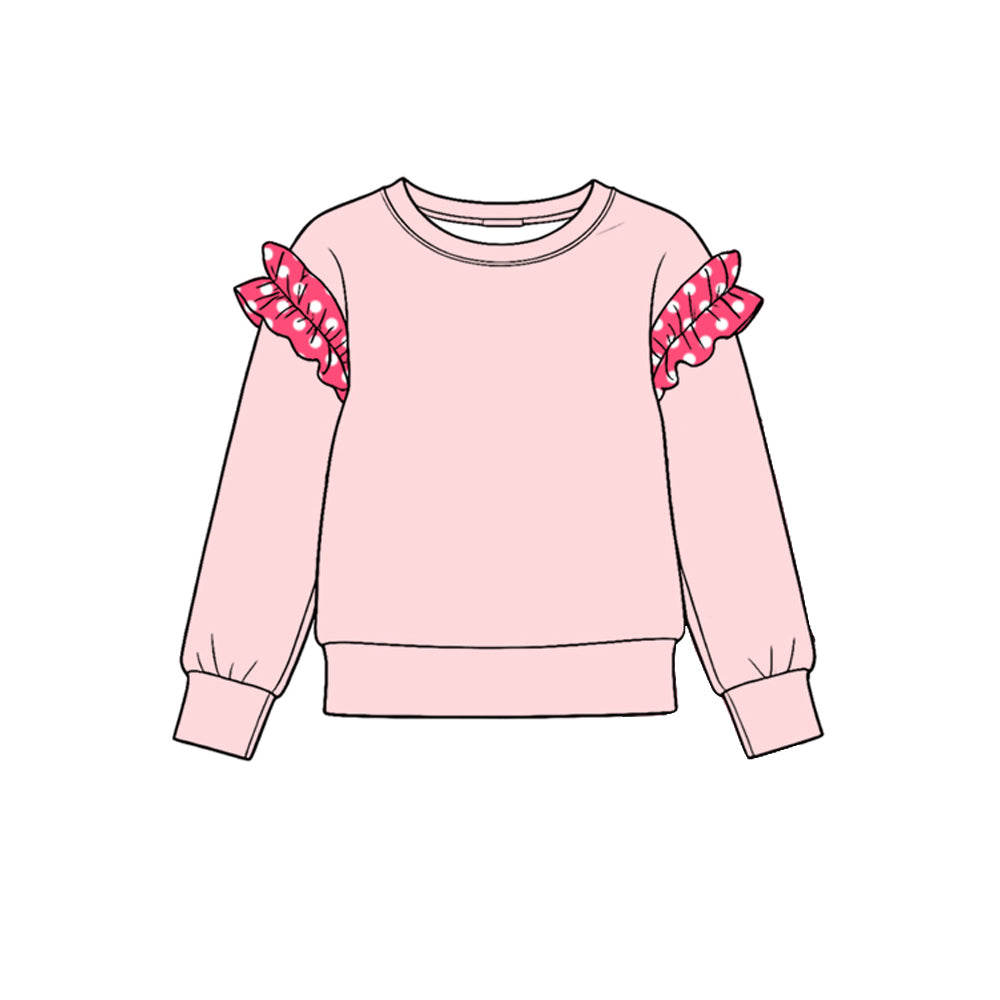 10.21 GT1989 Preorder Girls Pink Dot Ruffle Flutter Sleeve Tee Shirts Top