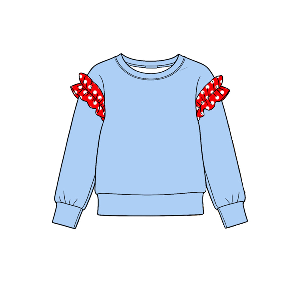 10.21 GT1990 Preorder Girls Blue Dot Ruffle Flutter Sleeve Tee Shirts Top