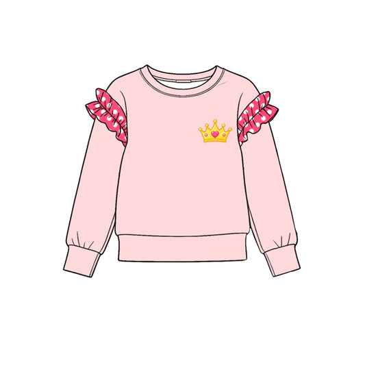 10.21 GT1995 Preorder Crown Print Dot Ruffle Flutter Sleeve Girls Pink Tee Shirts Top